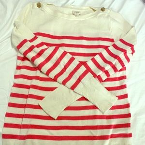🍍J.Crew pink white stripe boatneck knit sweater